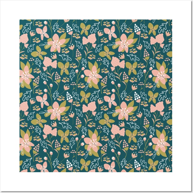 Retro blue garden pattern Wall Art by MomoLab